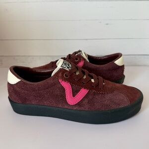 NEW Vans Sport Suede Burgundy Pink V-Stripe Low Top Sneakers W 5.5, M 4